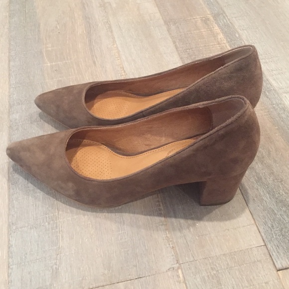 taupe block heel pumps